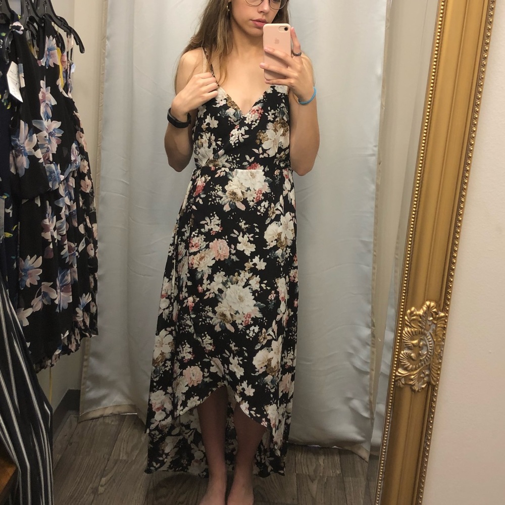 iJoah Small High-Low Flowy Floral Print Dress with Black slip attached